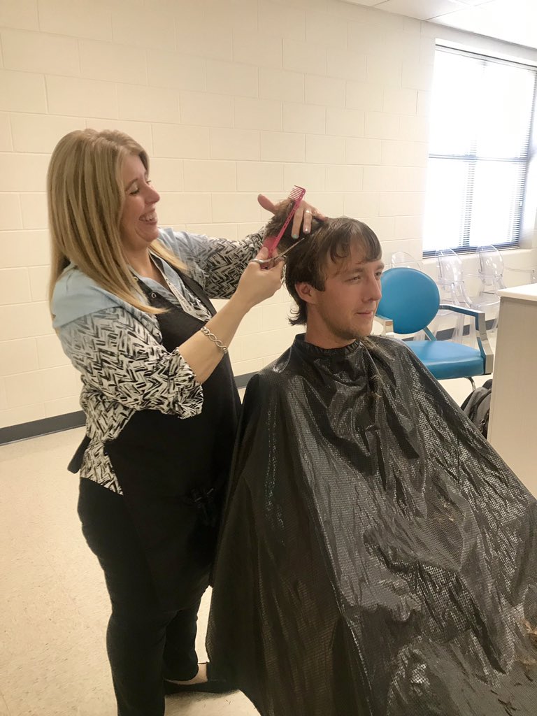 CTE family takes care of each other! Our new cosmetology teacher Mrs. Jones, giving our Ag teacher Mr. Masi a haircut! <a href="/EastViewHS/">East View HS</a> <a href="/GISD_CTE/">Career & Technical Education</a>