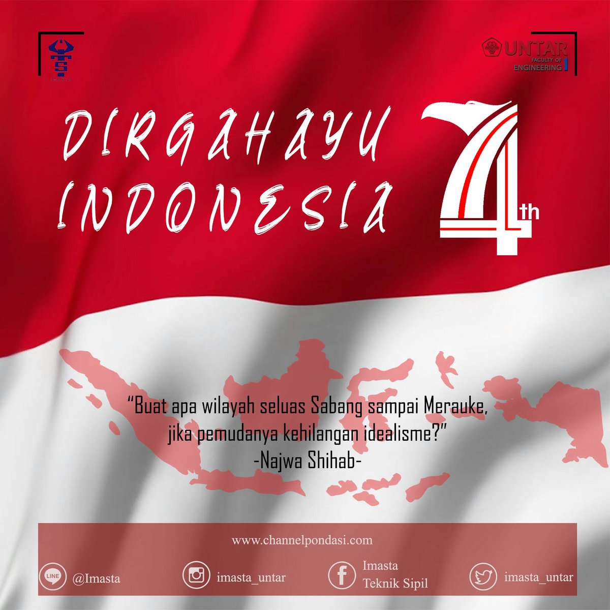 [HARI KEMERDEKAAN]

Kami segenap Ikatan Mahasiswa Sipil Tarumanagara mengucapkan selamat meperingati Hari Kemerdekaan Indonesia ke-74. Merdeka!