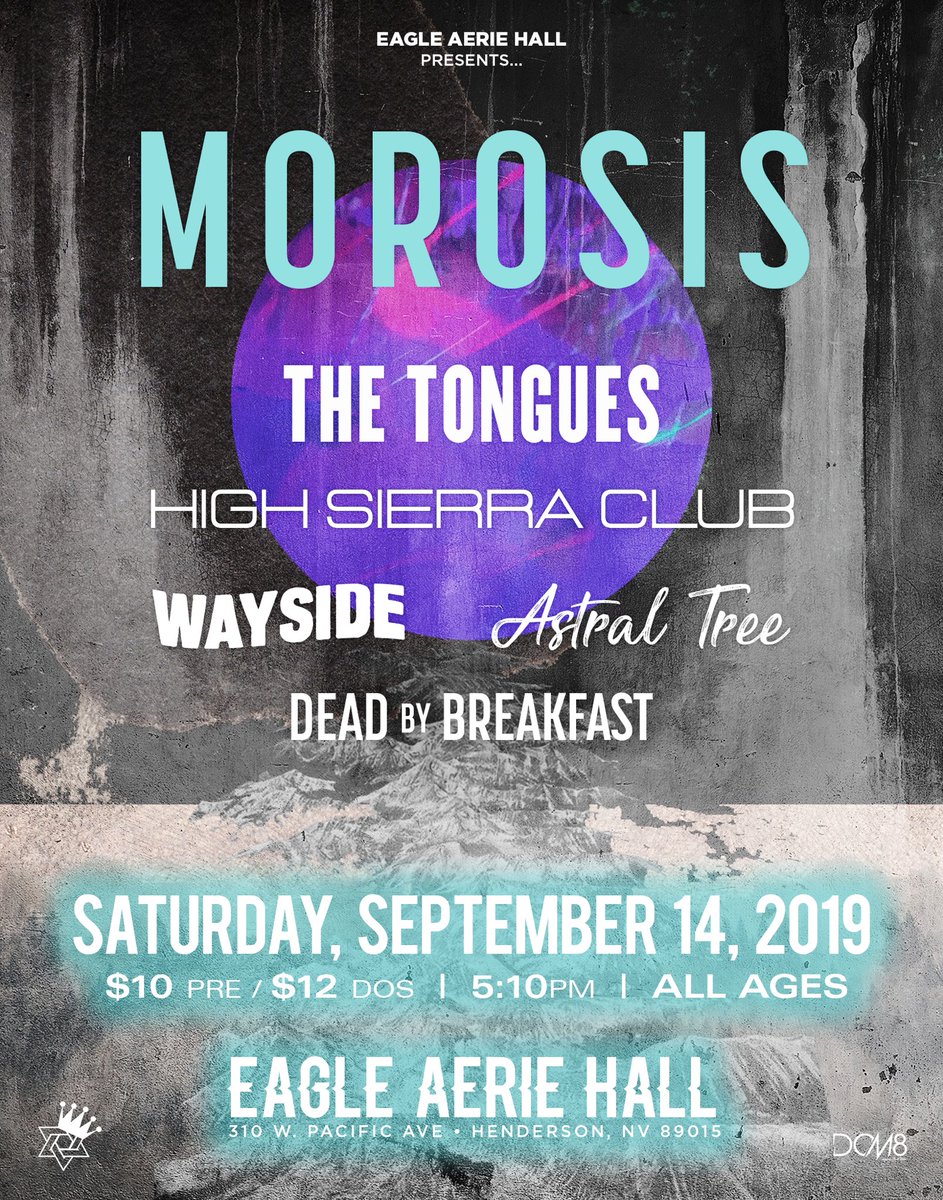 THEJEWISHKING's tweet photo. *NEW SHOW* Saturday September 14th at Eagle Aerie Hall w/ @morosisband / The Tongues / @HighSierraClub @waysidelv / Astral Tree / Dead By Breakfast / TBA ! Tickets are $10 each from the locals or online at https://t.co/ceF6DOCK3U !! Retweet! https://t.co/ZWiFI93Lil