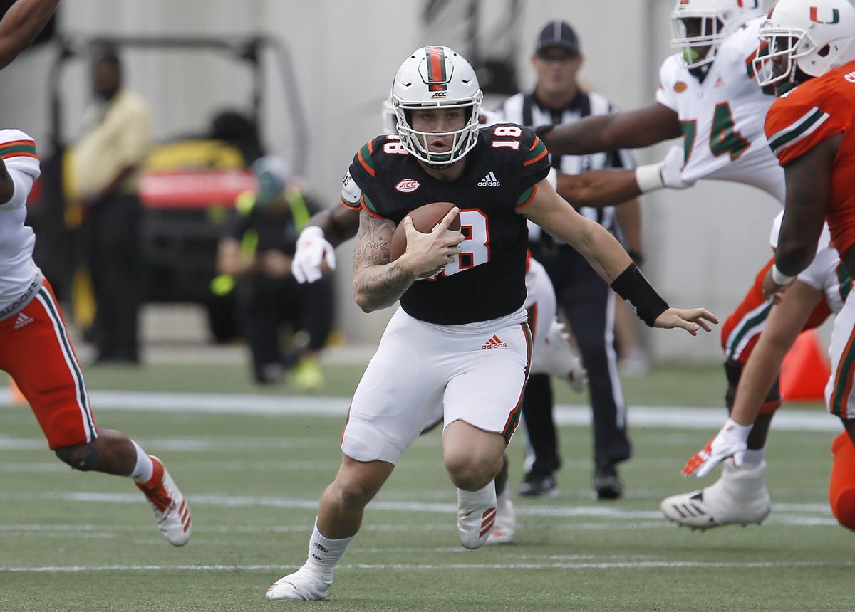 CollegeBrackets's tweet image. Miami QB #TateMartell is considering a switch of positions to WR