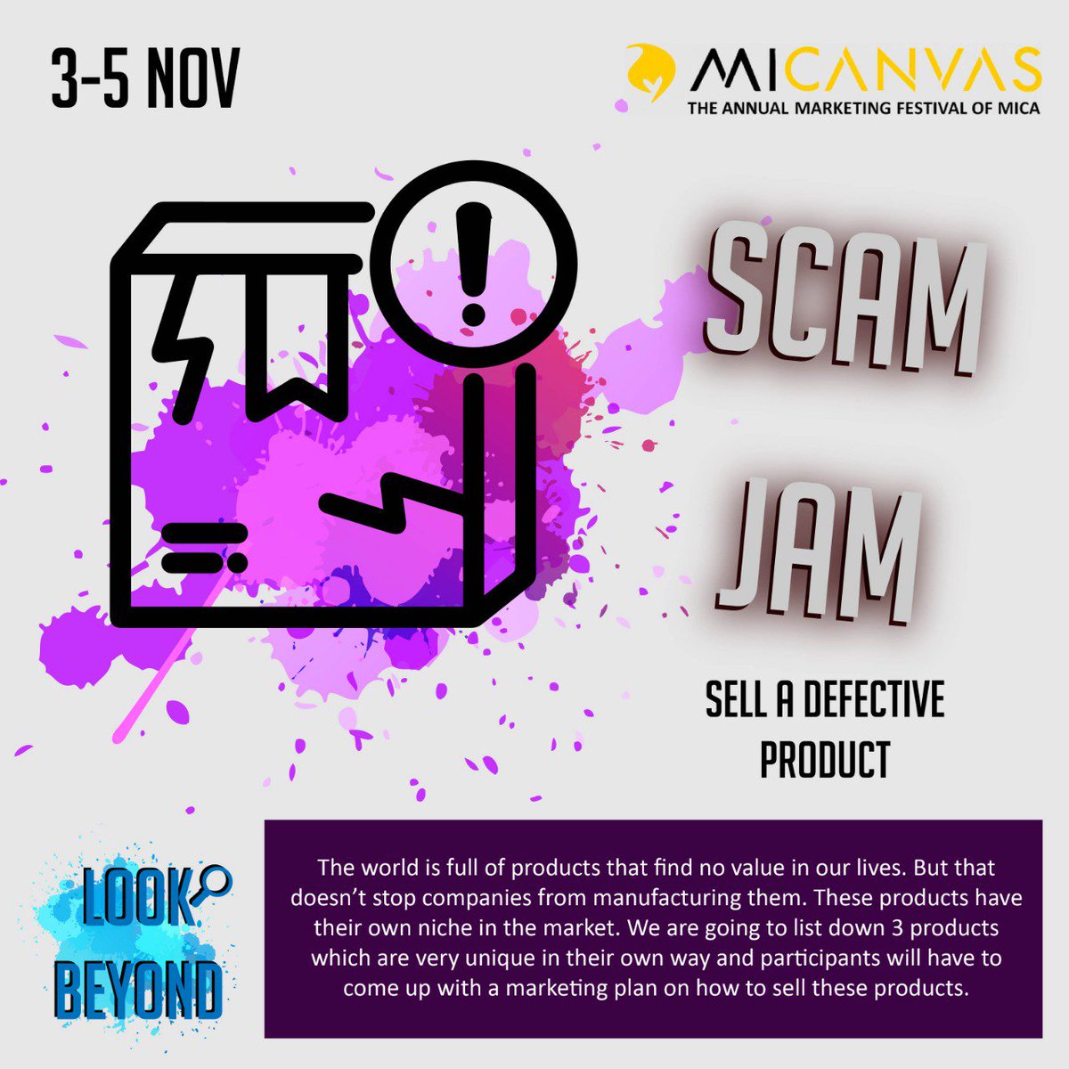 TeamAlbert4's tweet photo. Scam Jam | Sell A Defective Product

MICANVAS | 3-5 Nov 2019

#LookBeyond https://t.co/5GzLebHBVf