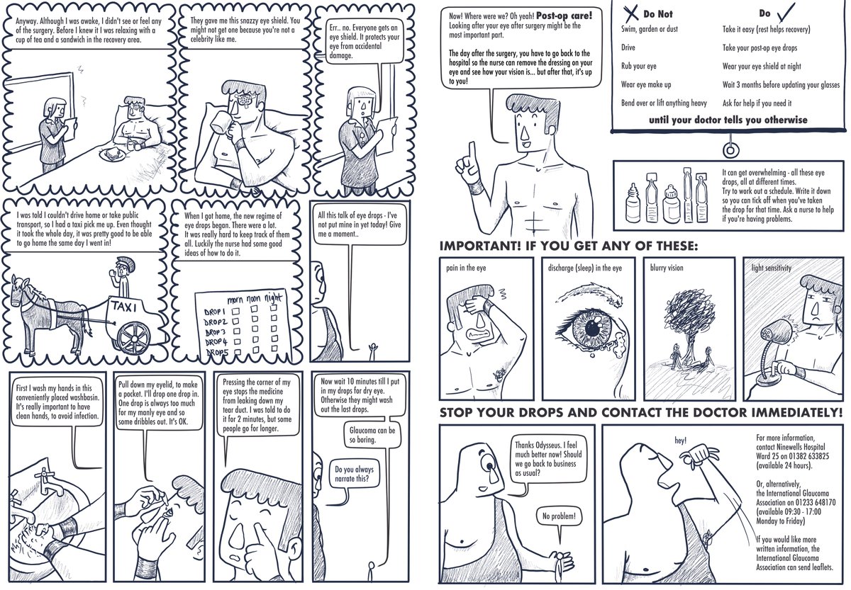 Medisodes's tweet photo. Just in case anyone needs another glaucoma comic (about Odysseus comforting a worried cyclops about impending eye surgery... naturally!) - here you go. I tried to directly translate an existing info leaflet into comicese #glaucoma #comics #trabeculectomy https://t.co/JUPSZLzVd9
