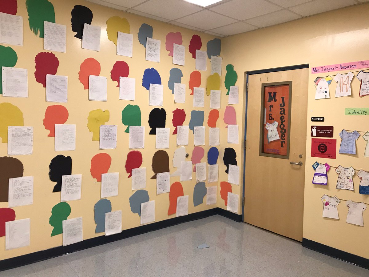 lissabull's tweet photo. One of my teachers had each student create their silhouette and write an "I am" poem to introduce themselves. #buildingrapport #studentbuyin #strivingforgreatness @alonso_mla0529 @MclaneSchool @tcrman @BessDahmash @HCPSRead @ShayliaMcRae https://t.co/rGVU7SsSgW