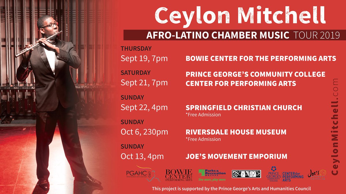 ceylonmitchell's tweet photo. As a 2019 @pgahcarts Artist Fellow, I'm thrilled to announce my concert series during National Hispanic Heritage Month. I'll be joined by some amazing musicians, performing the music of Puerto Rico, Cuba, and Brazil. See you there! https://t.co/e758mraAbf #ceylonmitchell πΆ https://t.co/S5E7JzLEA9