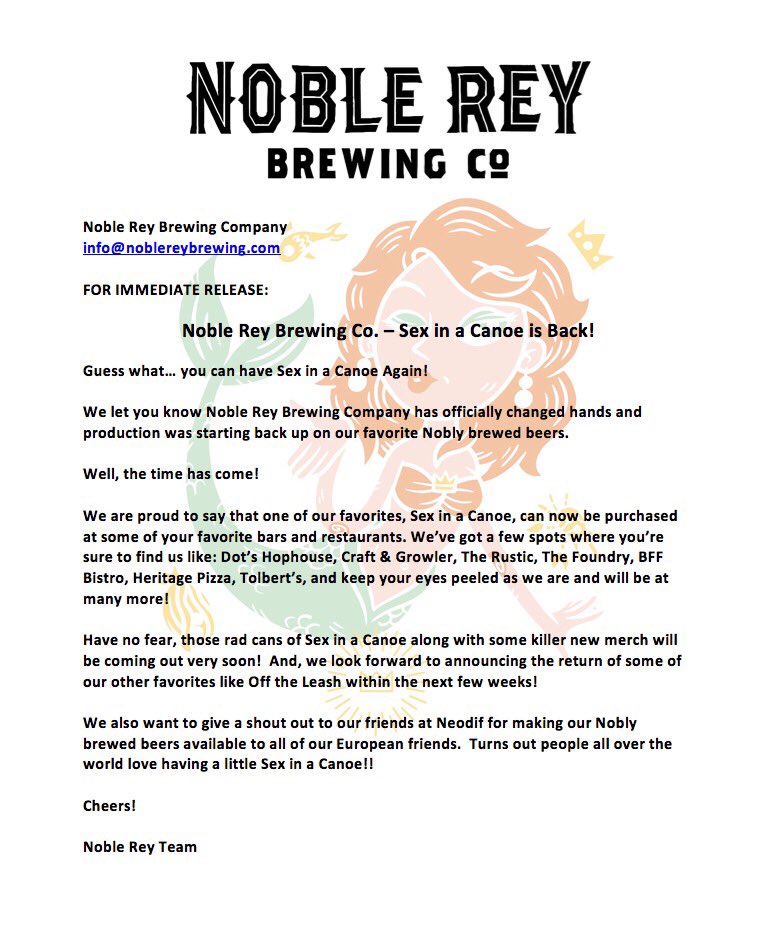 Sex in a Canoe is BACK! 
No you’re not dreaming. Go grab a pint at one of the locations listed above! Don’t see your spot on the list? Ask your local watering hole to tap us! 
P.s. Cans will be coming soon 😉
🍻Cheers! 🍻
#sexinacanoe #americanlightlager #stillnoble #dfwcraftbeer