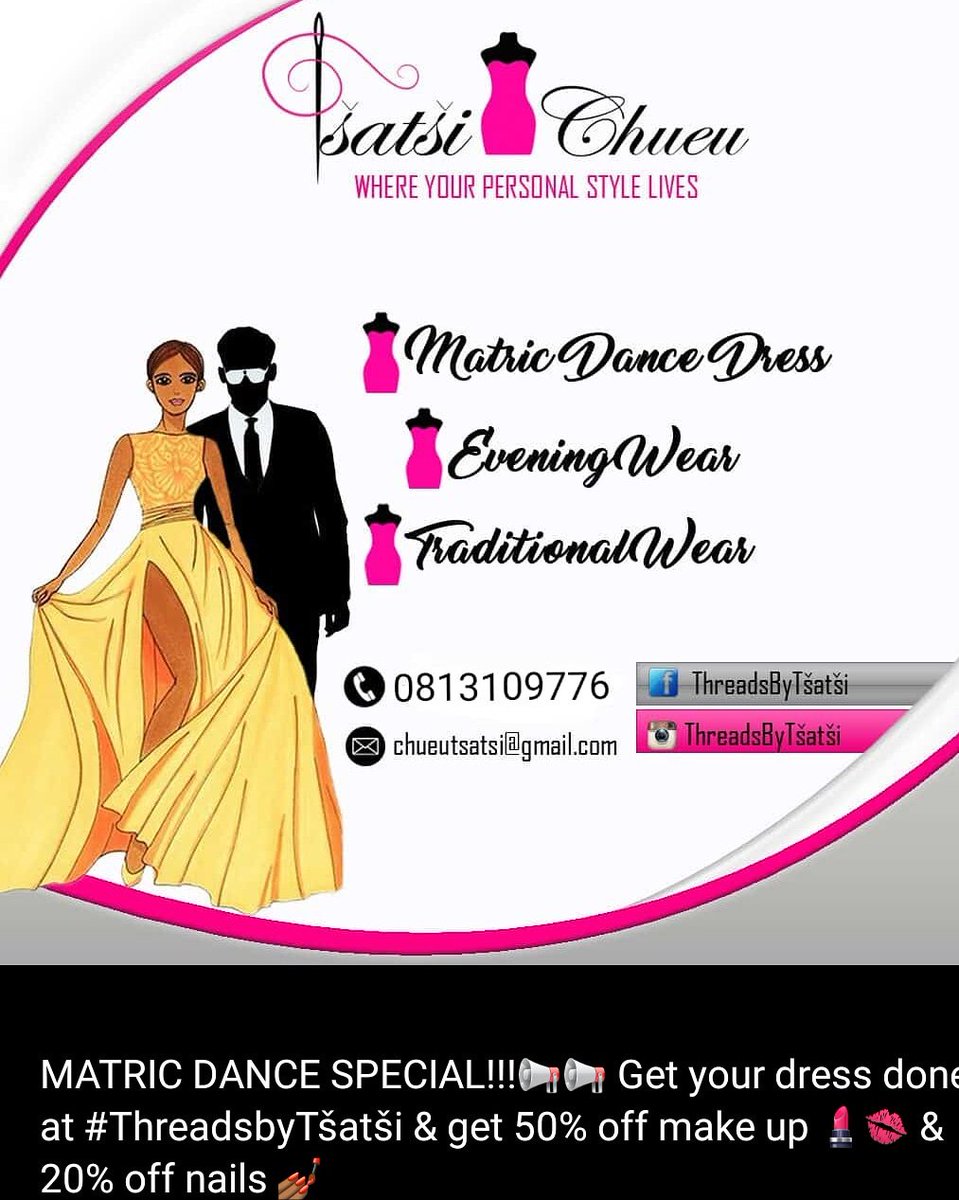 Tsatsi_Chueu's tweet photo. #MatricDanceSeason Get a dress gone at #ThreadsbyTšatši &amp; get 50% off make up &amp; 20% off nails
#FaceBeat 
#NailsOnFleek 
#ThreadsbyTšatši https://t.co/EsUO1qJb0U