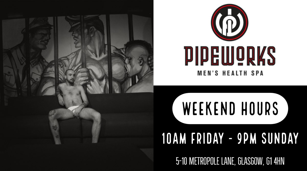 PipeworksGLW's tweet photo. #ThePipeworksGlasgow #Pipeworks #GaySauna #HealthClub #AllMenSauna #Glasgow #Glasgay #HealthSpa #LGBTQ #Steamroom #Jacuzzi #placetobe #Relax #Enjoy #ThePipeworks1 #TheWeekendsHere #FriYAY #Friday #WeeksOver #EndofWeek #Funtime #DropMic #24Hours #AllNight #VisitUs https://t.co/DGepihKRVs