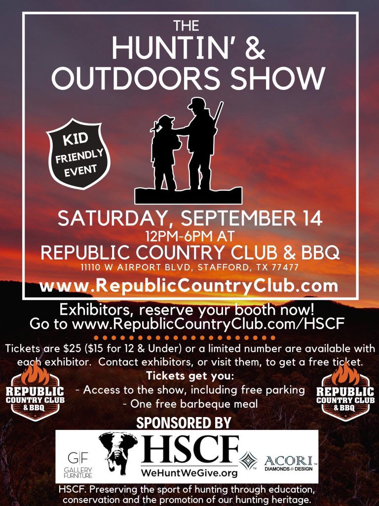 GameTagsUS's tweet photo. Save the date and be sure to stop by our booth at @therepublicbbq sponsored @HoustonSafari Show!  DM if you need tickets. #TagemAndBagem https://t.co/xCJD5TR0E9