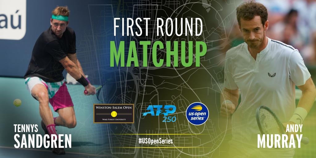 WSOpen's tweet photo. It's the answer to the question everyone's been asking.
@andy_murray v. @TennysSandgren in R1️⃣, day and time TBD. 🍿 
Winner to face @denis.shapovalov in round 2. 😳 

Full draw details to come.
--
#wsopen
#builtforthesouth
#andymurray https://t.co/0WswEPtbvy