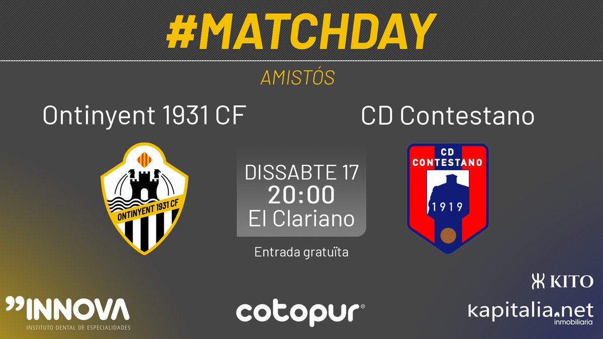 ⚽️ #MatchDay | Qui troba a faltar el futbol de proximitat, modest, i basat en les arrels? Hui pots retrobar-te amb ell, t'esperem!
🆚 <a href="/Contestano_1919/">C.D.Contestano</a>
📆 Hui
🕗 20:00
🏆 Partit amistós
📍 El Clariano
🆓 Entrada gratuïta