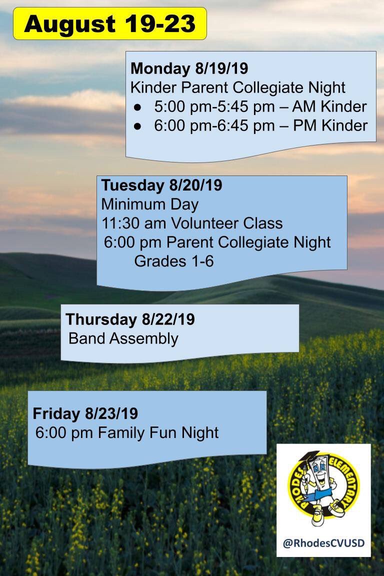 Follow us on Facebook too! <a href="/RhodesCVUSD/">Rhodes Elementary</a>