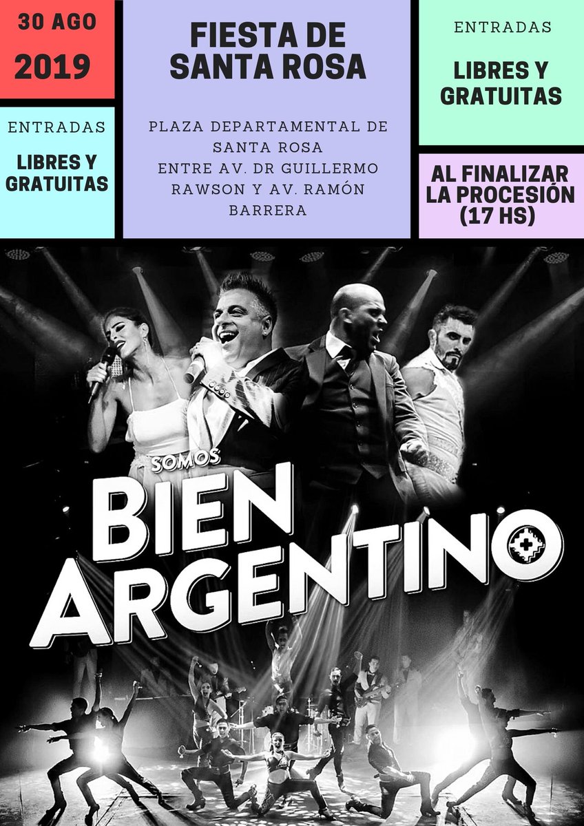 sentiresfc's tweet photo. ¡Este 30 de agosto llega @bienargentinook a San Juan! 
Se presentaran en la Fiesta de Santa Rosa al finalizar la procesión en Honor a la Virgen de Santa Rosa de Lima que comenzará a las 17hs. En el flyer toda la info @MarceloIripino @ZaulShowman https://t.co/BaNsC49mRx
