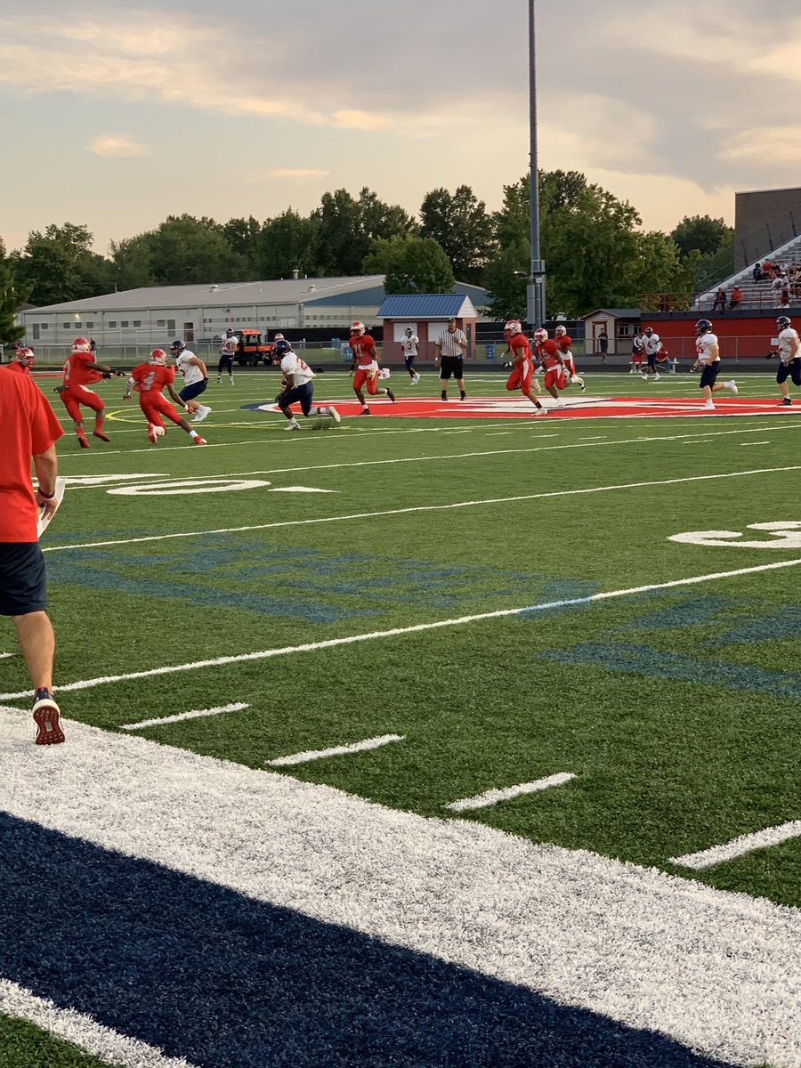 FitchFootball's tweet photo. Fitch Falcons putting in work tonight at their scrimmage vs Akron East. #FalconPride #ForCoachA https://t.co/3pg6kKANu6