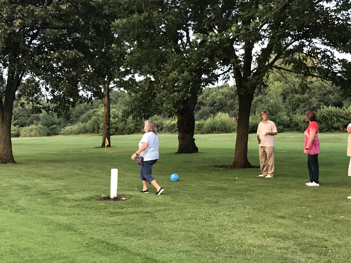 Playing foot golf at the D45 Foundation outing. Can you spot the rainbow that appeared over our <a href="/D45Schools/">School District 45</a> family and friends?