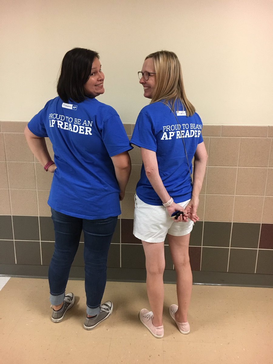 ROHSapPSYCH's tweet photo. Ms. McClure and I were twinning today in our AP Reader shirts. I’m so glad she convinced me to give it a try!  I think being a reader is one of the best things we can do for that #academicreadiness of the #4talons. It is definitely something I will look forward to each summer! https://t.co/0yWjuFPpQN