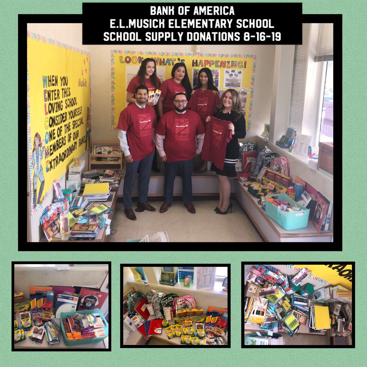 Musick_NUSD's tweet photo. Today our friends at @BankofAmerica stopped by to deliver school supplies collected for our students. We are thankful for our community partners and all they do for our students. 
#Thankful #MusickFamily #CommunityPartnerships https://t.co/glopfWYLah