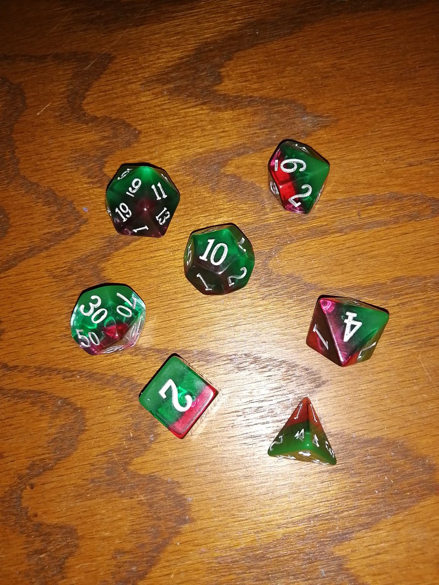 MikeWikholm's tweet photo. Some shiny, new @Littledragonco1 dice arrived today. These are the 2 October gem stones, Tourmaline &amp; African Opal. Like 'em? Want some of these or your own birthday gem stone dice for yourself? You can order them now at https://t.co/4pff0hYHX0! https://t.co/xF6T4oC7al