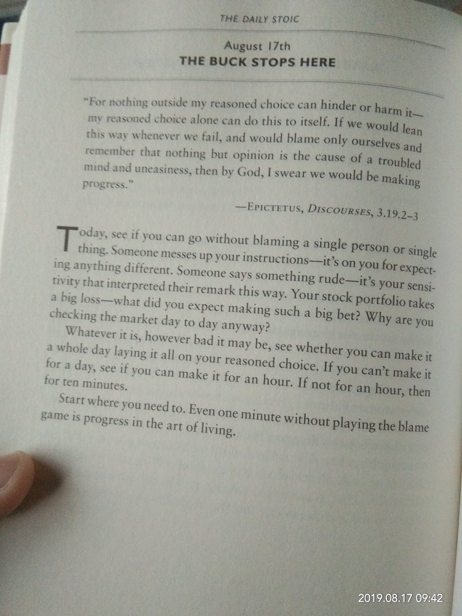 wiibiin's tweet photo. "Even one minute without playing the blame game is progress in the art of living." @dailystoic @RyanHoliday https://t.co/rcDKl0NcPq
