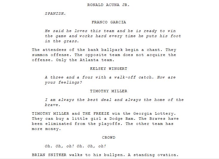 I forced a bot to watch 1,000 hours of Braves games and then asked it to write its own Braves game.
