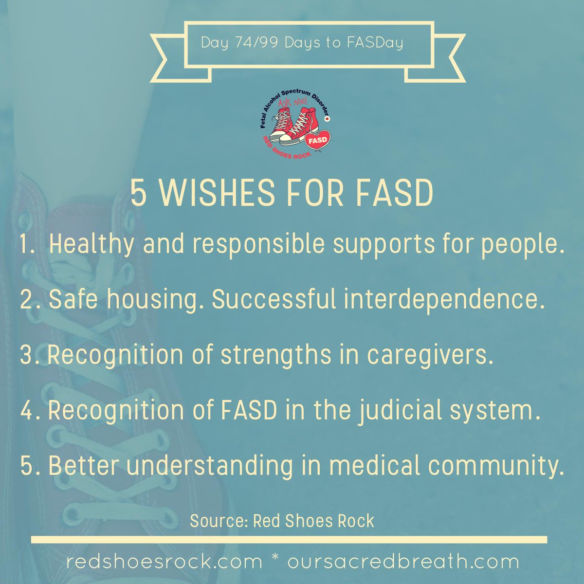 oursacredbreath's tweet photo. Day 74 of 99 Days to #FASDay looks at 5 Wishes for #FASD from the #RedShoesRock team. What would you add? #99Days https://t.co/4rEPh4331E
