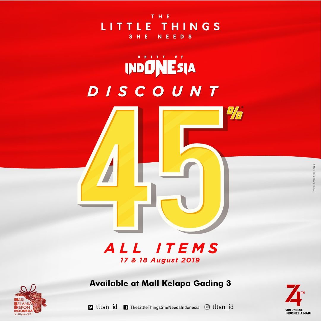 MKGLaPiazza's tweet photo. Semangat merah putih bersama #TLTSN

Dapatkan disc.45% All items!!

Hanya 17-18 Agustus 2019
 
Rayakan hari kemerdekaan dan ajak orang terdekat mu ke #TLTSN MKG 3 lt. 2. Happy Shopping Girls❤

Semangat merah putih bersama The Little Things She Needs 🇮🇩 https://t.co/rV0uUYpnGe