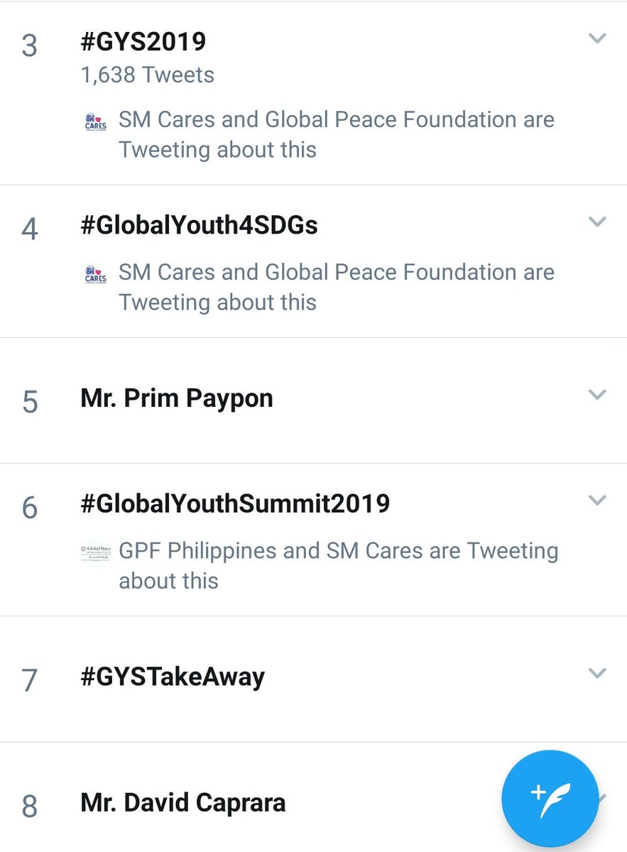 GYS_Philippines's tweet photo. WE ARE TRENDING!

#GYS2019 #GLOBALYOUTHSUMMIT2019 #GLOBALYOUTH4SDGS https://t.co/L0ehfmHxDN