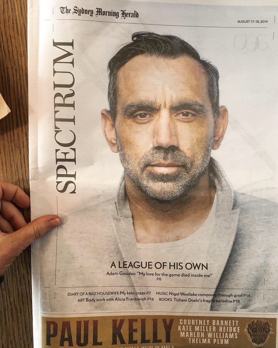 SamJaneLane's tweet photo. A gazillion questions and an interview with Adam Goodes. 
Opened with: ‘how are you?’. 
It all flowed from there. 

Spectrum feature: https://t.co/WiYJxb2EyT
 
More in news and sport. 

#AdamGoodes #Film #Sport #AFL  #Indigenous #RacismItStopsWithMe #Australia https://t.co/DHImsfJHiq