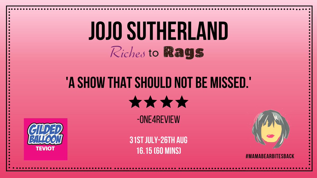 jojosutherland's tweet photo. Catch my solo show today @Gildedballoon at 16.15!

Tickets here:
https://t.co/x9h25VHk9R 

#mamabearbitesback https://t.co/Z8ZL22WLRt