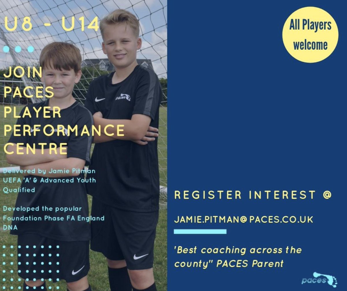 Newly Branded centre in Hereford on Monday nights starting in September. 'We don't sell dreams just great experiences' and many of our players have developed into professional clubs. Contact Jamie Pitman at jamie.pitman@paces.co.uk for more information.