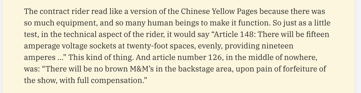 The first thing that pops into view is that the description of the contract provision that David Lee Roth gives is maybe not completely identical to the document we've got access to: https://www.snopes.com/fact-check/brown-out/