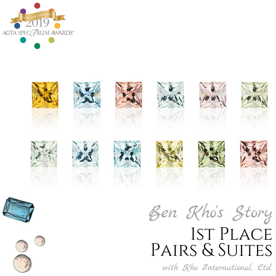 agta_gems's tweet photo. Congratulations to Ben Kho of Kho International, Ltd. for winning 1st Place in Pairs &amp; Suites with this suite of princess-cut multicolored Beryl (181.44 ctw.). #AGTA #AGTASpectrum19 #AddMoreColorToYourLife @BenKhoGems https://t.co/D2Qk7Sf47H