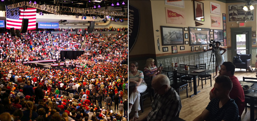 .
Tale of 2 photos: President Trump in Iowa vs. Mayor Bill de Blasio in Iowa !!!
12,000 vs. 15
NO COMMENTS !!! Case closed. Good night.
.