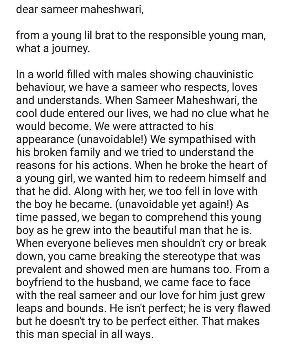 lazytoexist's tweet photo. dear sameer maheshwari [ @irandeeprai ]

#YehUnDinonKiBaatHai https://t.co/WkyyEuKpSB