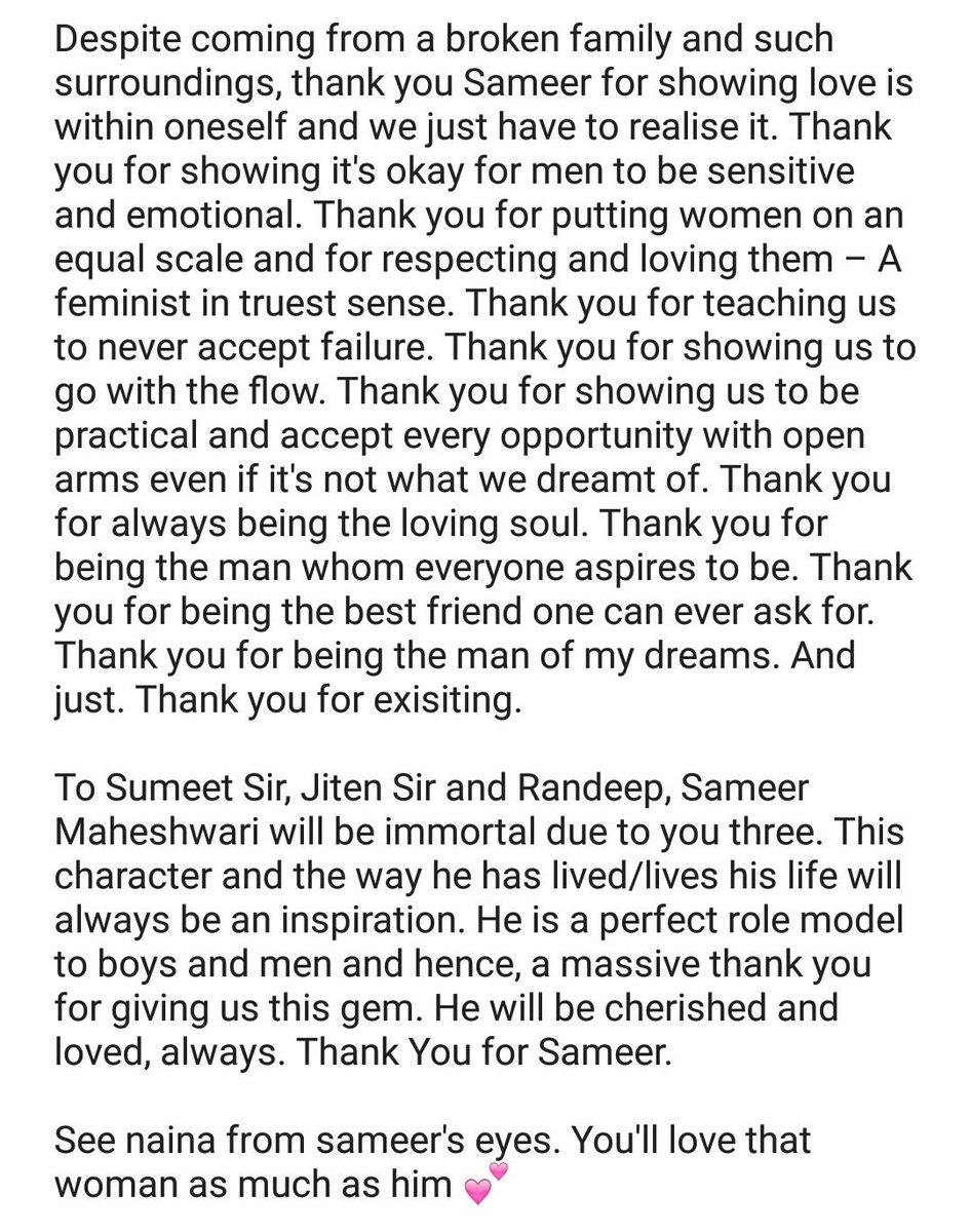 lazytoexist's tweet photo. dear sameer maheshwari [ @irandeeprai ]

#YehUnDinonKiBaatHai https://t.co/WkyyEuKpSB