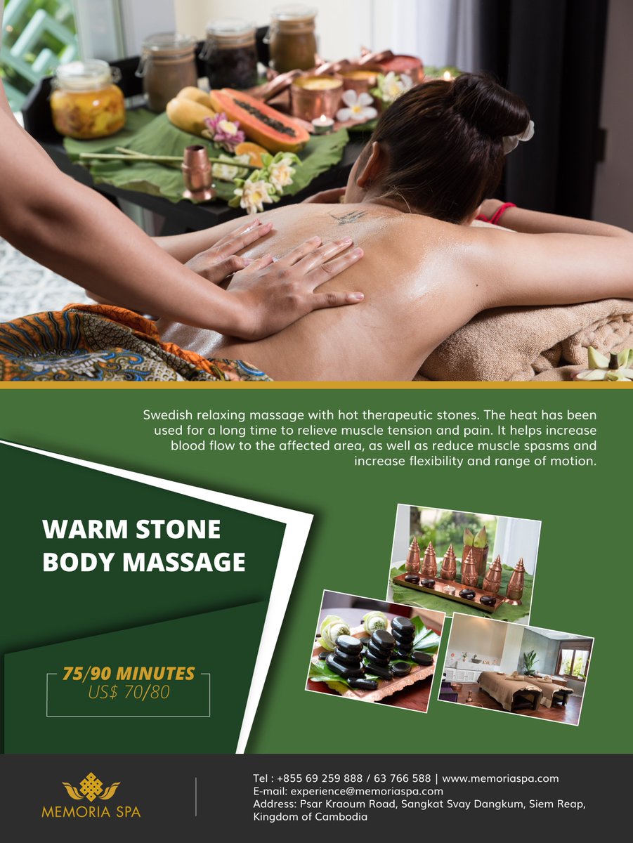memoria_spa's tweet photo. Warm Stone Body Massage
It helps increase blood flow to the affected area, as well as reduce muscle spasms and increase flexibility and range of motion. The treatment includes a meridian acupressure point that is related to the fire element.

https://t.co/unmuaWSxEy https://t.co/pJEZOjgbbb
