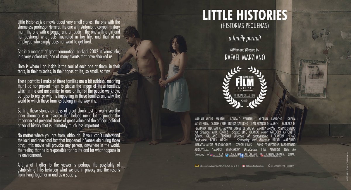 Proud to be part of the Official Selection in the 2nd Hispanic Culture Film Festival, to be held in Saint Augustine, USA, October 3-6.  #LittleHistories <a href="/HistoriasPequen/">HistoriasPequeñasFilm</a> <a href="/rafaelmarziano/">Rafael Marziano</a> <a href="/belenorsini/">Belen Orsini</a> <a href="/xenonfilms/">Xenon Films</a> @Films_Austeres #VenezuelanCinema