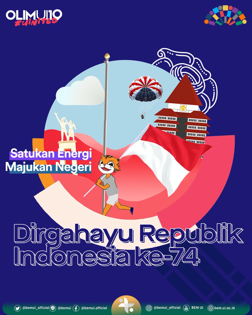 [DIRGAHAYU REPUBLIK INDONESIA KE-74]

Halo, UI!

Kami segenap panitia OLIM UI 2019 mengucapkan Selamat Memperingati Hari Kemerdekaan Indonesia ke-74 DIRGAHAYU REPUBLIK INDONESIA🇲🇨.

#OlimUI2019