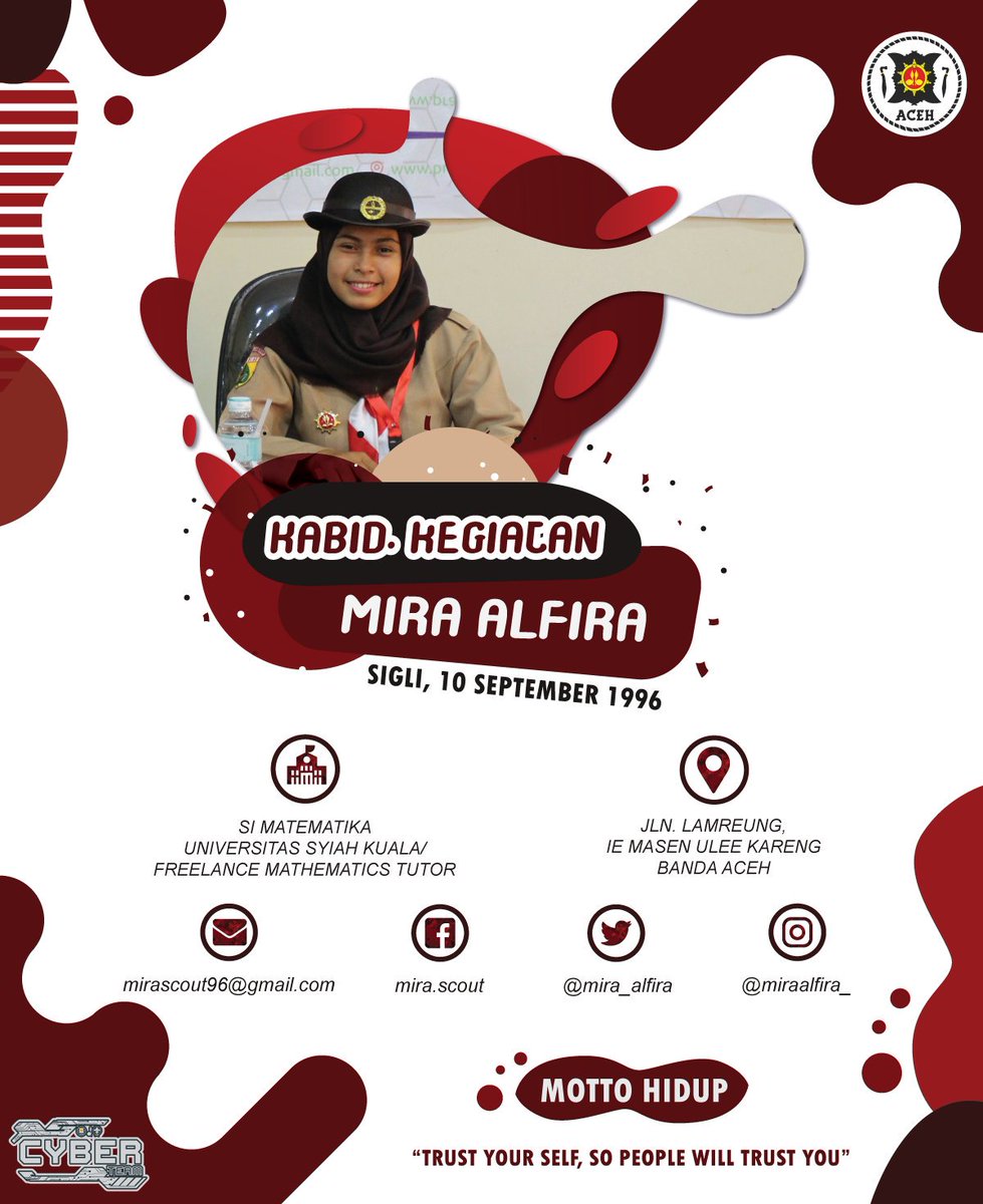 namanya kak Mira Alfira, sering dipanggil kak Mirr, kak Mira telah menyelesaikan pendidikan S1 jurusan Matematika Fakultas MIPA Universitas Syiah Kuala, Nah siapa yg ada tugas Matematika bisa tanya-tanya cara menjawabnya sama kakak ini.