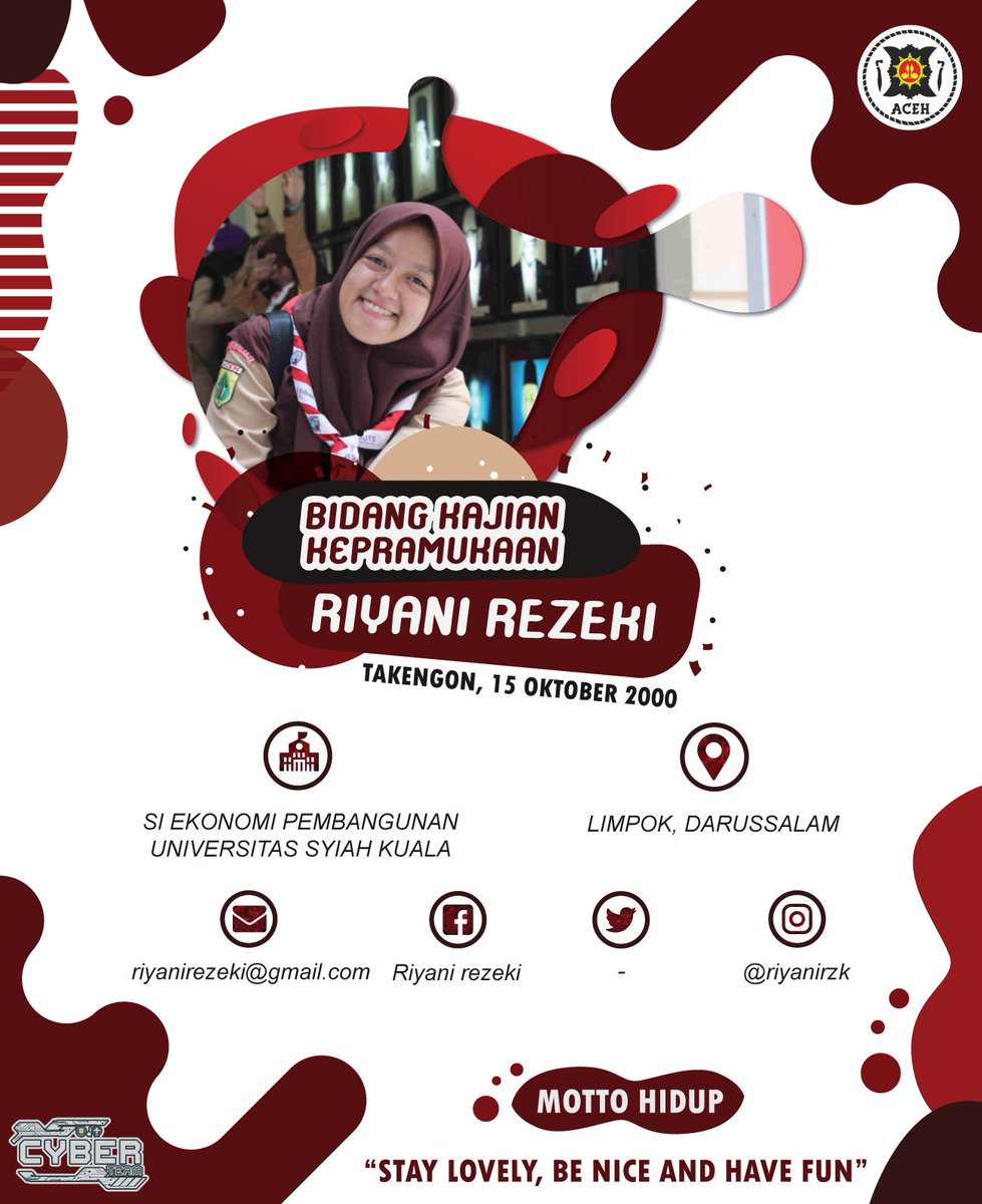 kak Riyani Rezeki. Kakak satu ini biasa disapa kak Riyani, Sekarang kak Riyani merupakan Mahasiswa aktif jurusan Ekonomi Pembangunan Universitas Syiah Kuala, Banda Aceh.