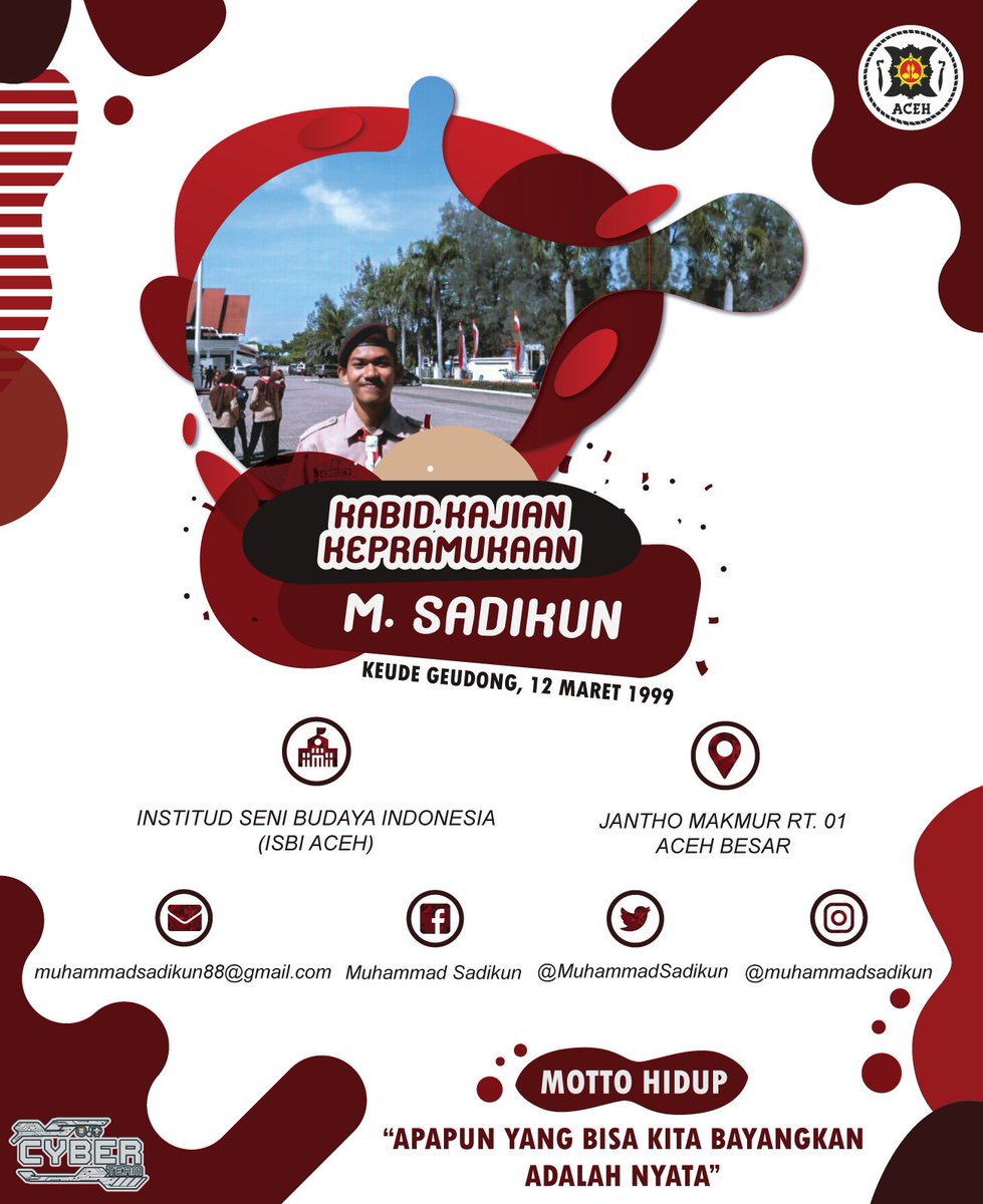 Perkenalkan namanya kak Muhammad Sadikun, panggilan akrabnya kak Dikun, kak Dikun mahasiswa aktif di Institut Seni Budaya Indonesia (ISBI Aceh), kak Dikun paling jago Seni Visual, barang siapa yang mau tembok rumahnya dilukis bisa langsung hubungi kak Dikun.