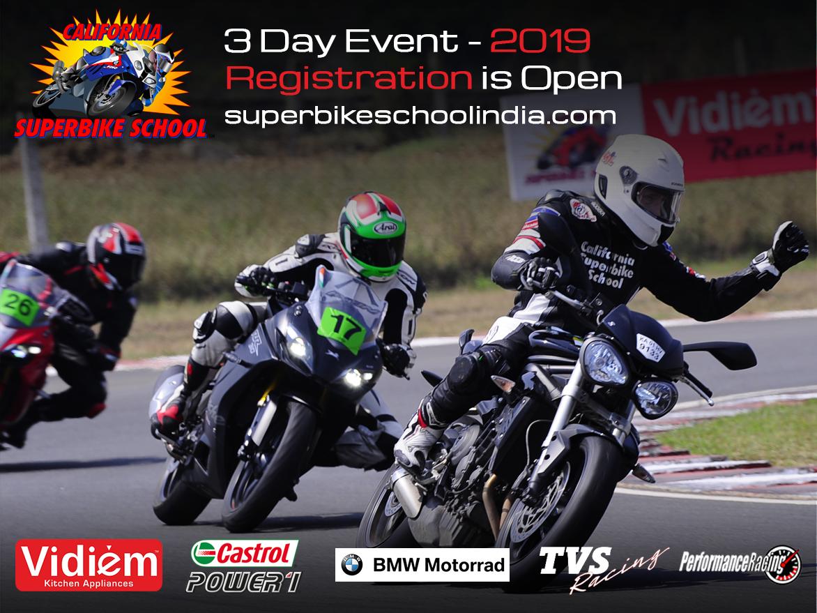 CSSinIndia's tweet photo. 3 Day Event 2019 - Registration is Open
visit: https://t.co/IugvqQcnYG

#CSS #CSSIndia #CaliforniaSuperBikeSchool #Vidiem #VidiemRacing #BmwMotorrad #Castrol #CastrolPower1 #TVSRacing #TVS #MayaAppliances #PerformanceRacing #MMSC https://t.co/jdGjGlQsAQ