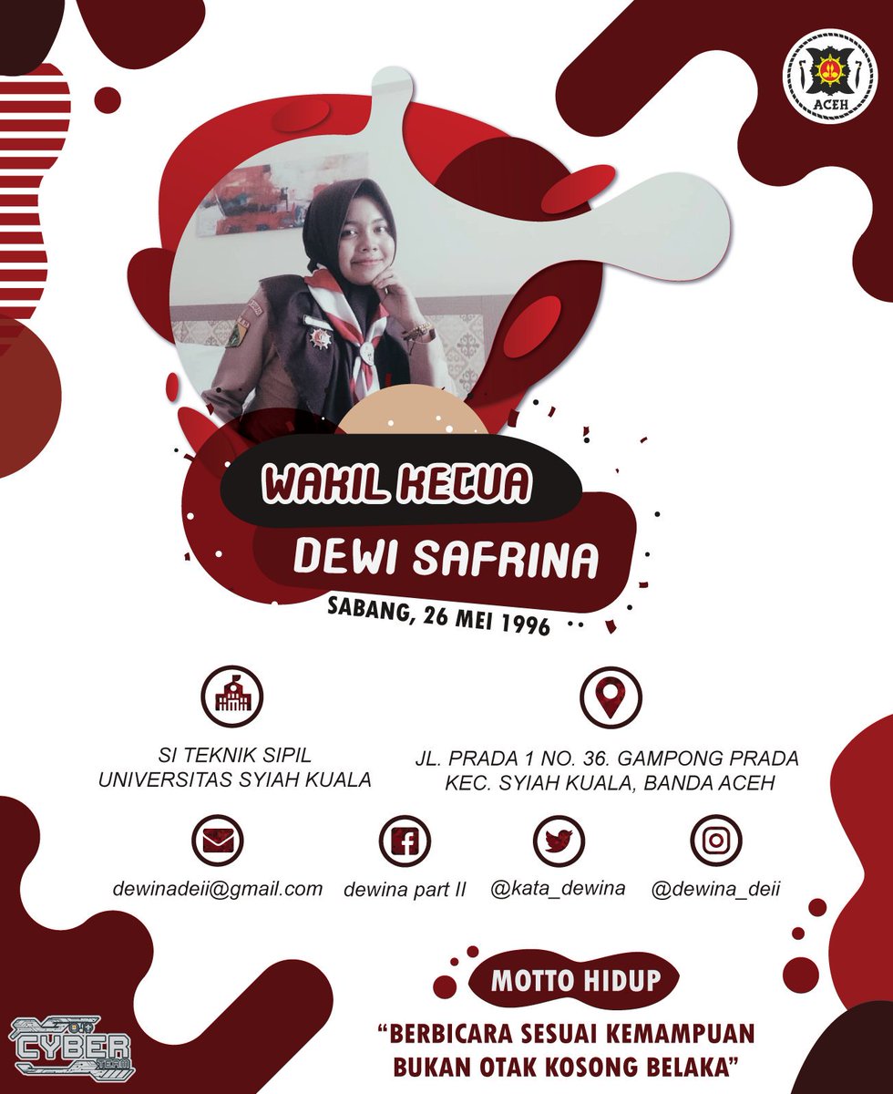 Nah ini dia nih, emak nya Dkd Aceh.Kalo yang ini ga perlu di kenalin lagi, pasti pada udah kenal dong sama kakak ini. Ini dia 02 Dkd Aceh Masa bakti 2018-2023, Nama kakak manis yang satu ini adalah kak Dewi Safrina. Biasanya dipanggil kak Dewi atau kak wii.
<a href="/kata_dewina/">dewi safrina</a> #dkdaceh