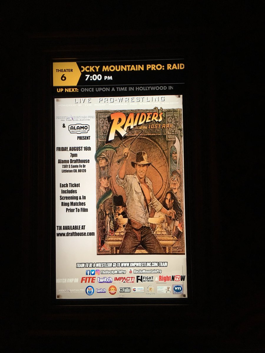TTNATM's tweet image. Finally @TheRockyMtnPro returns to the @alamodenver for “Raiders Of The Lost Ark” but first wrestling &amp;amp; then the movie!