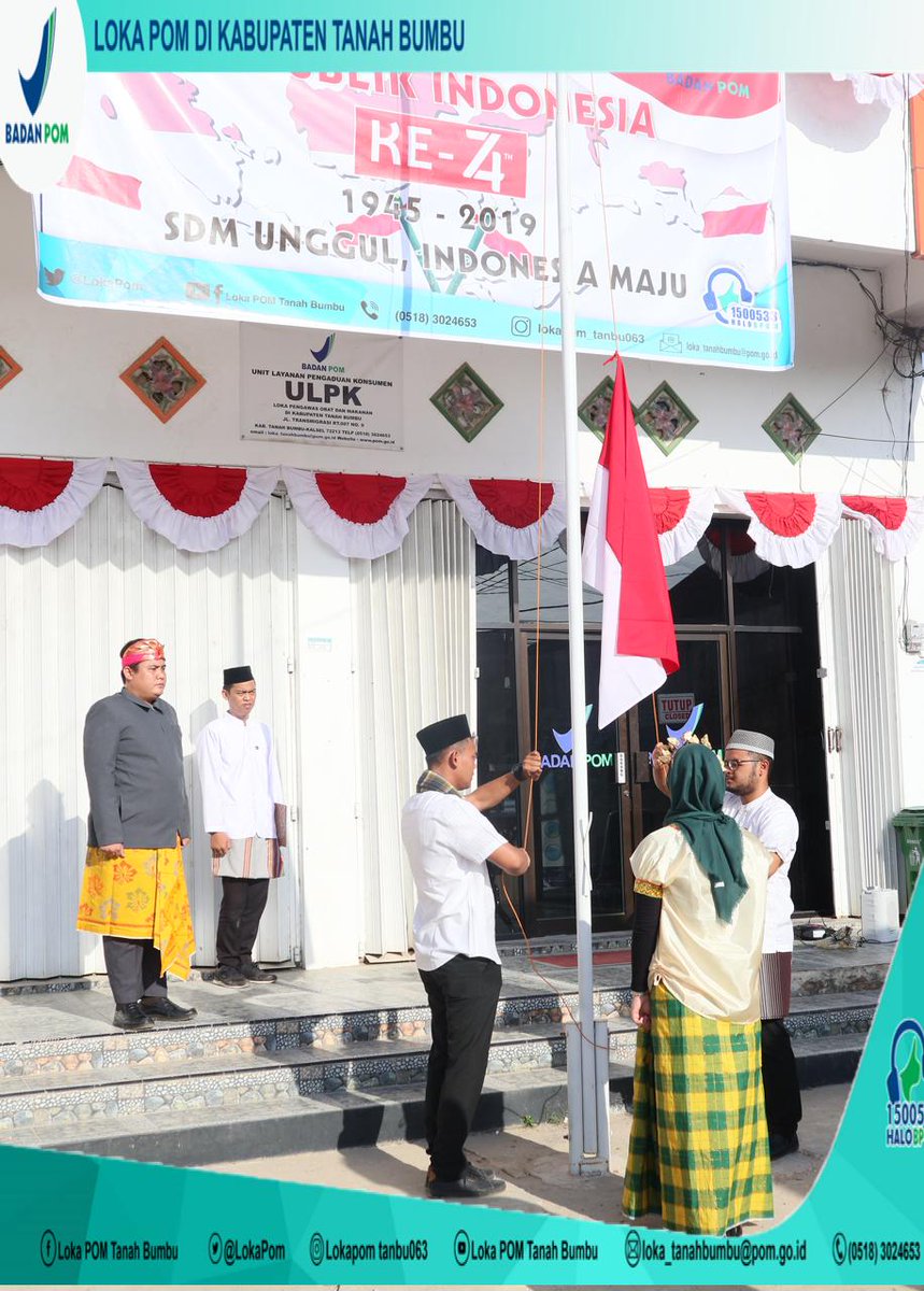 bpomtanahbumbu's tweet photo. Kantor Badan POM di Kab. Tanah Bumbu melaksanakan upacara bendera untuk memperingati Hari Kemerdekaan Republik Indonesia yang ke-74.
SDM UNGGUL, INDONESIA MAJU
#74thIndonesia
#BPOMRI
#SDMUNGGUL
#INDONESIAMAJU
#HUTRI74
#HALOBPOM https://t.co/KlDNCxpqGo