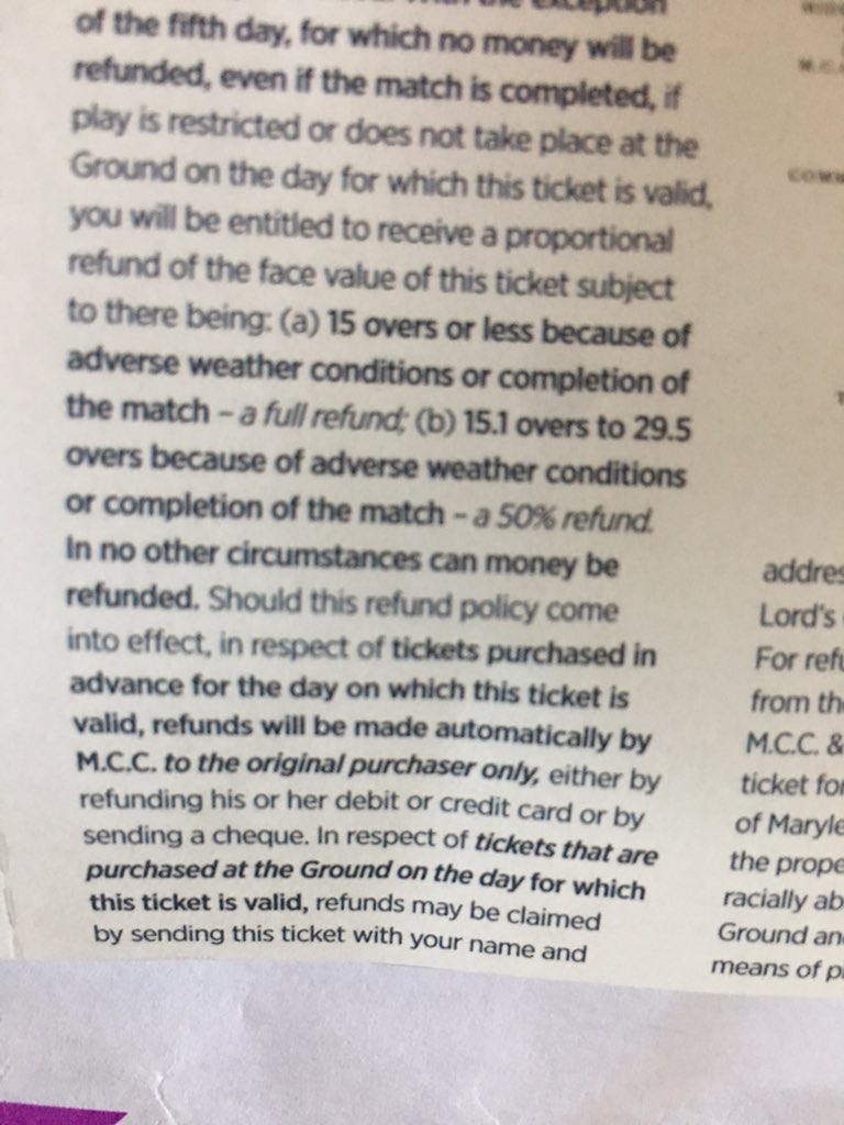 thedodd26's tweet photo. @HomeOfCricket @HomeOfCricket yes I am aware of that but they aren’t very clear! I bought the tickets through ticketmaster so am I able to claim 50% back as less than 30 overs? https://t.co/A3ha8vkCMx