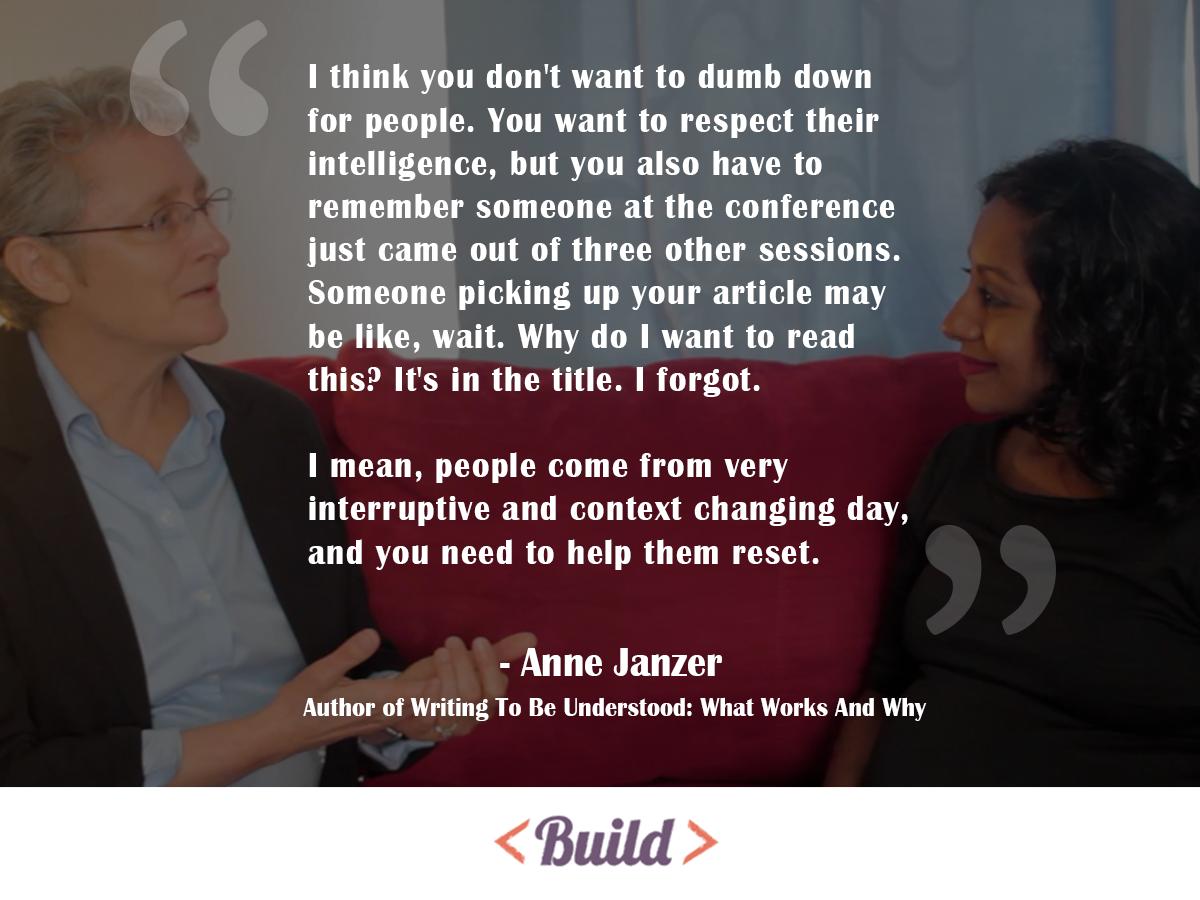 femgineer's tweet photo. "You don't want to dumb down for people. You want to respect their intelligence, but you also have to remember someone at the conference just came out of three other sessions... and you need to help them reset." @annejanzer  https://t.co/hggxHTYS2G #publicspeaking #technicaltalk https://t.co/xO4Tc0ZqBe