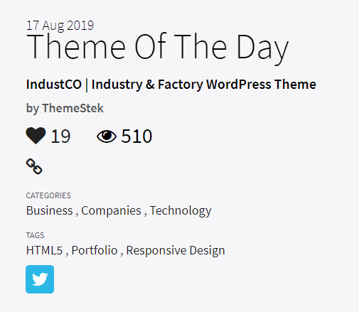 themeStek's tweet image. Our IndustCO theme is selected for THEME OF THE DAY by @designnominees  team. Thank you to all of you #wordpress #Theme