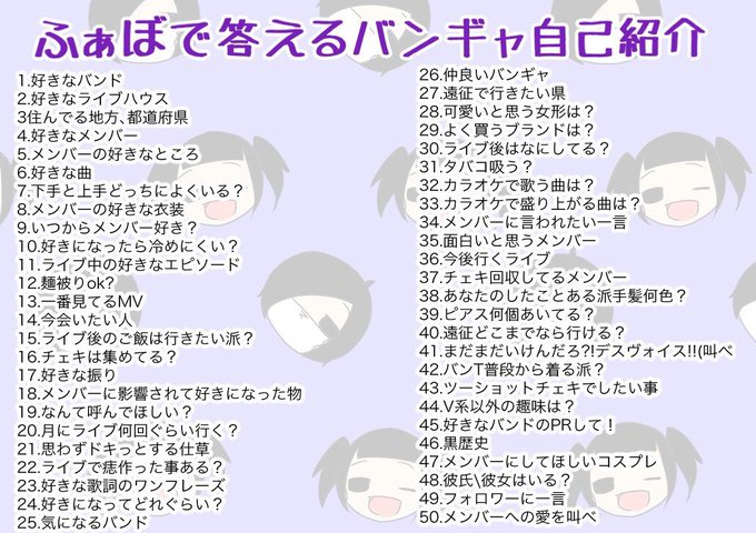 ふぁぼで答えるバンギャ自己紹介のtwitterイラスト検索結果 ふぁぼで答えるバンギャ自己紹介のtwitterイラスト検索結果
