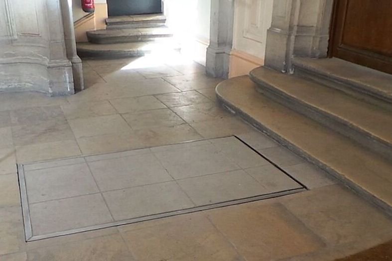 Chameleon Luxury Wheelchair Access Lift pictured in the at rest position concealed under the floor - no ramps - no railings - minimal visual impact - ideal for #luxury or #heritage buildings.
