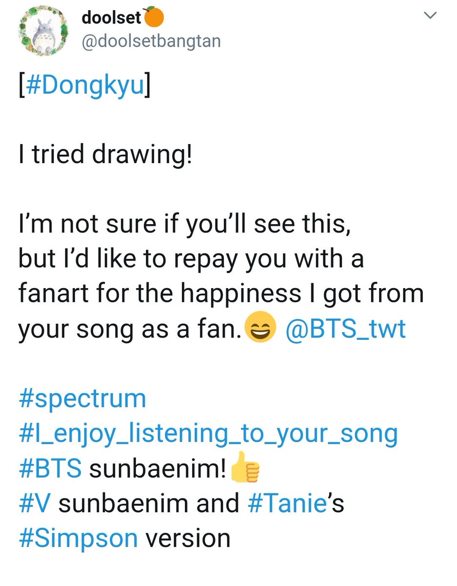 52. Moon Dongkyu, Spectrum’s lead vocalist is a fan of BTS V.He drew Taehyung & and yeontan’s simpson version fanart as a way to thank taehyung for the happiness his music gave him aww taehyungs fanboys are so cute <33 #BTSV  @BTS_twt  #V    #Taehyung